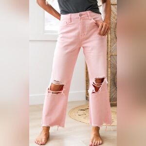 Vervet HR 90's Vintage Wide Leg Crop Flare Jeans Powder Pink Barbiecore 9/29 NEW